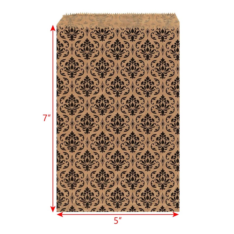 MOOCA 200 pcs Damask Paper Gift Bags, 5 W x 7 H in, Brown with Black Damask - Image 2
